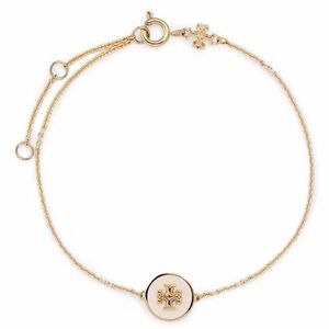 Tory Burch Gold Bracelet with Cream Enamel Logo Disc